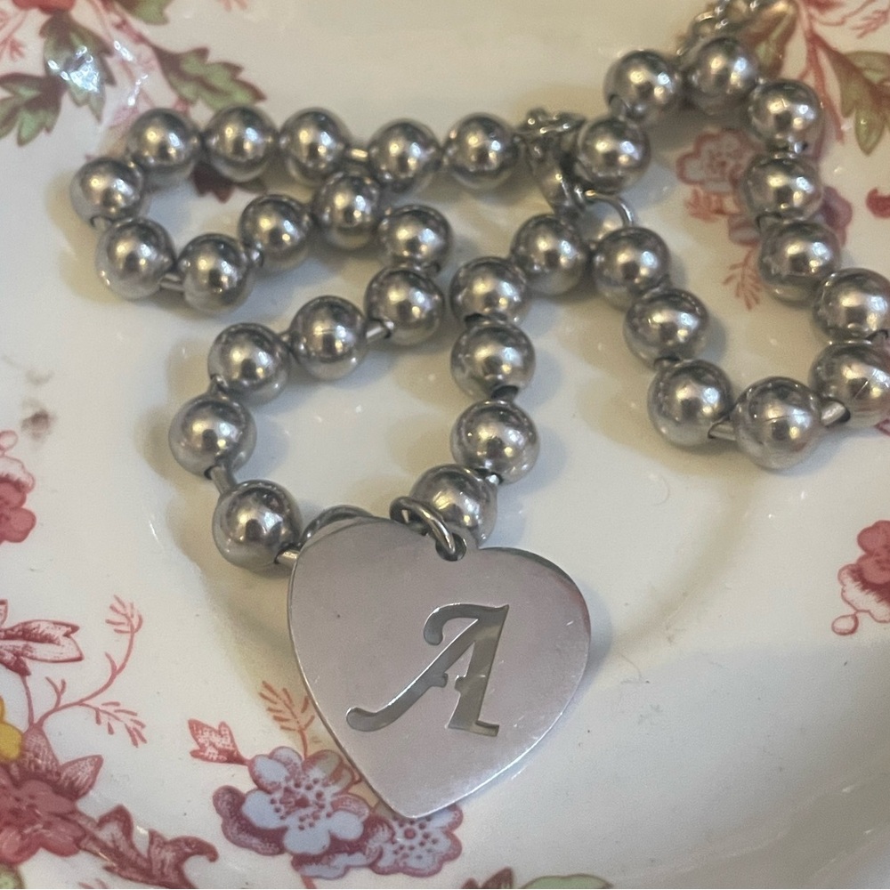 Ball Chain Initial Heart Necklace